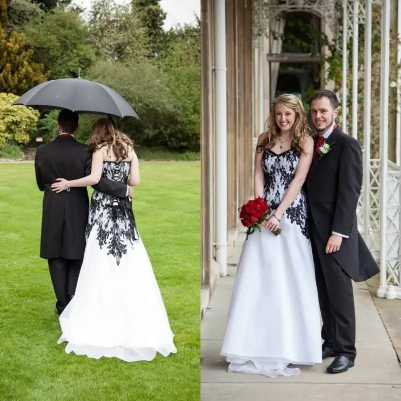

elegant white and black wedding dress lace mermaid 2021 sweetheart appliques long women bridal marry gowns vestido de noiva