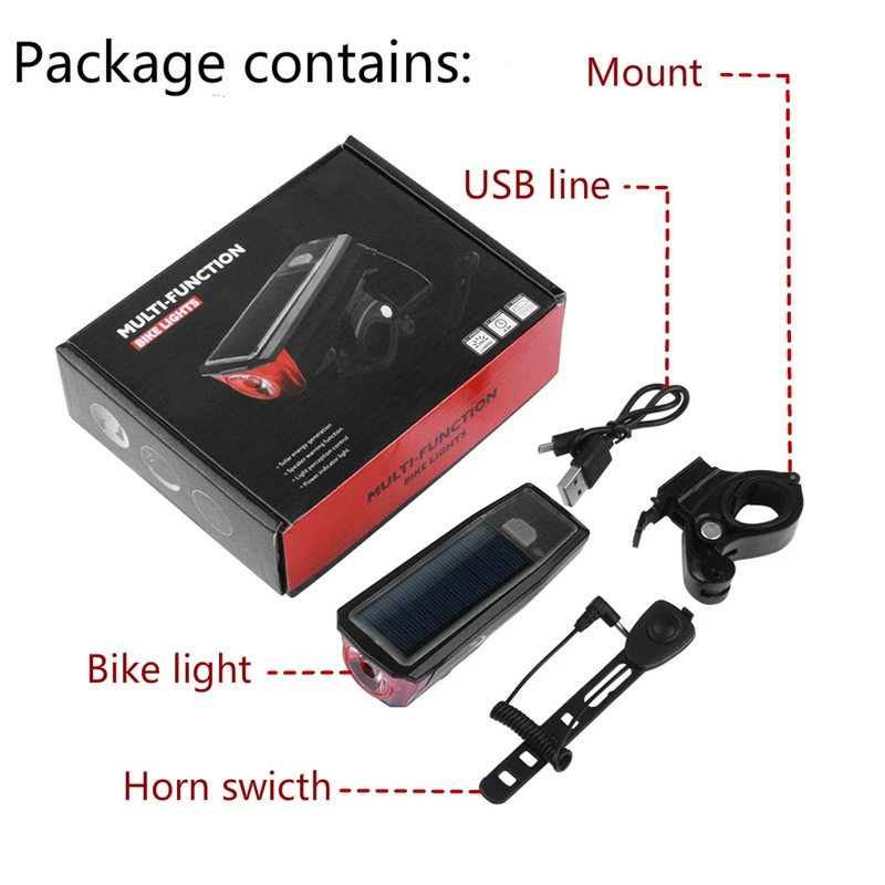 Фонарь велосипедный светодиодный на солнечной батарее с зарядкой от