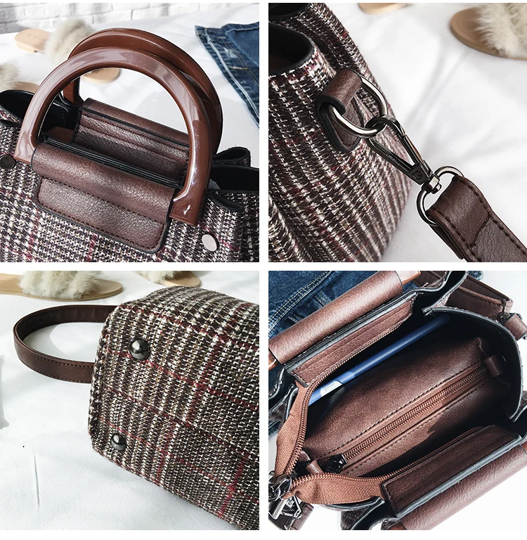 

2 Bag Women's Designer Handbag 2019 Fashion Hot HandBag High quality Wool Stripes Women Tote Bag Girl Shoulder Messenger Bag