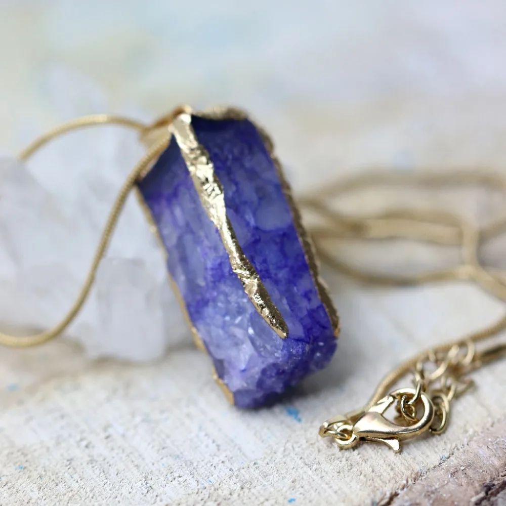 Geode кулон для женщин натуральный камень ювелирные изделия Drusy ожерелья с жеодами