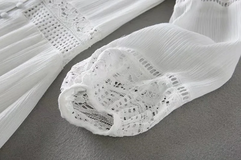 Женское длинное платье туника пляжный сарафан с длинным рукавом белое кружевное