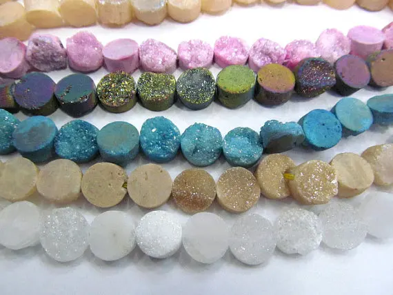 

Drilled--2srands AA Grade 8 10 12mm Genuine Duzy Drusy Agate Round Button Rose violete Assortment cabochons bead