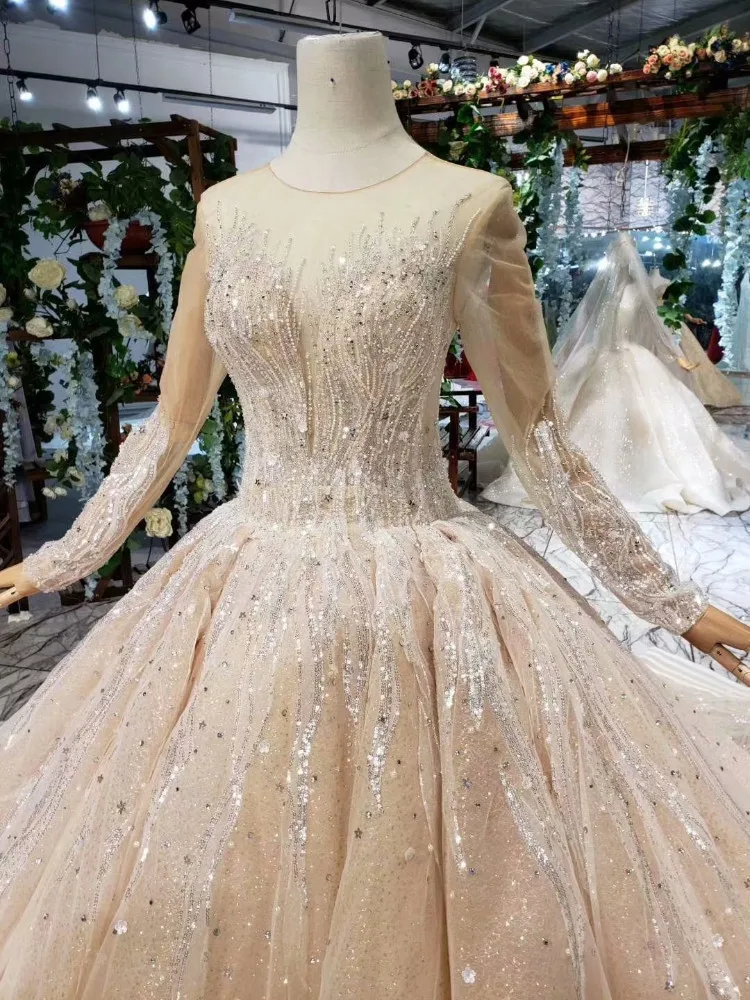 Королевское свадебное платье цвета шампанского с длинными рукавами Vestido De Noiva