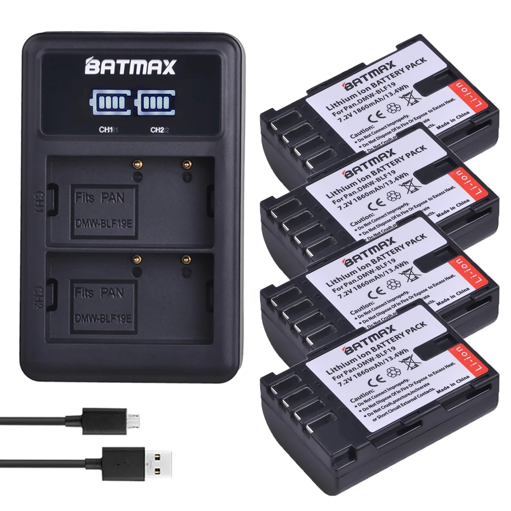 4 шт. 1860 мАч DMW BLF19E BLF19 Аккумулятор для камеры + ЖК дисплей двойное зарядное