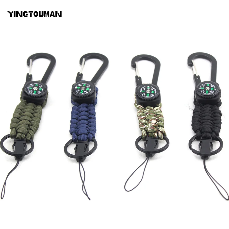 

YINGTOUMAN 2017 Carabiner With Key Ring Compass Outdoor Tools Rope Weaving Key Chain EDC Pocket Camping Multi Tools