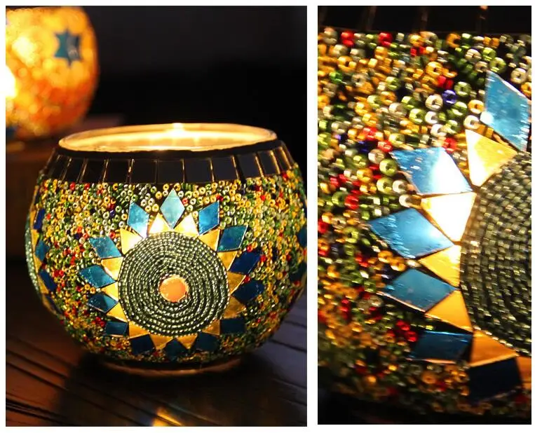 2017 European Retro Mosaic glass candle holders romantic candlelight dinner candles cup furnishing articles | Дом и сад