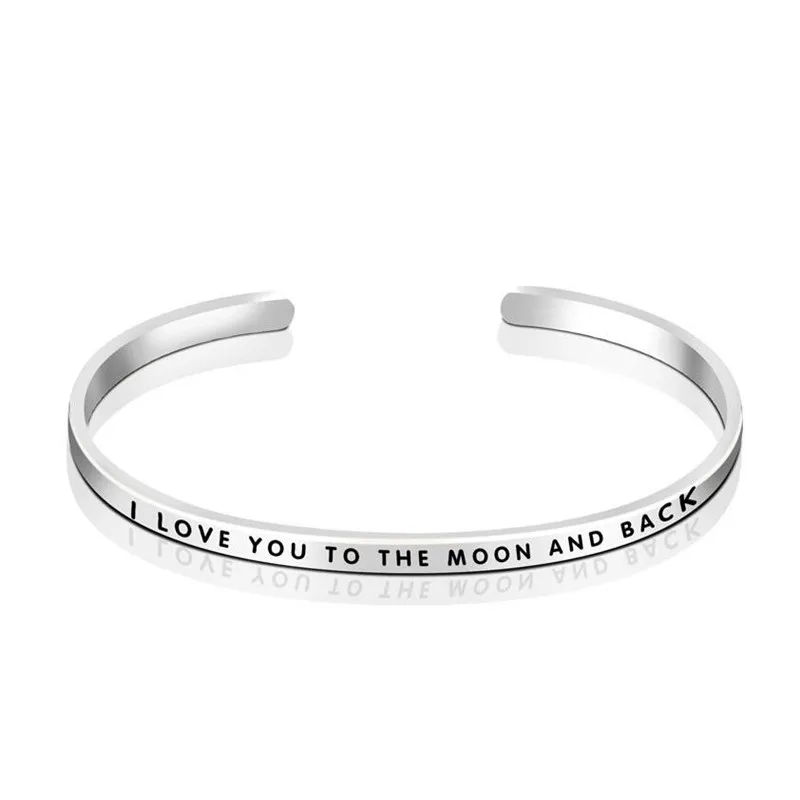 3 мм Широкие браслеты с сердечками и резные I Love You To The Moon And Back из стерлингового