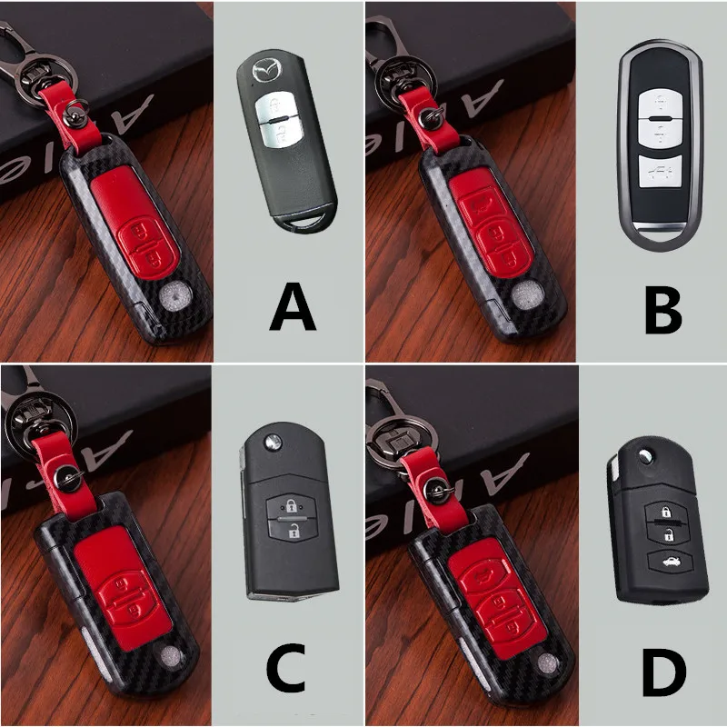 Углеродного волокна Кожаный чехол ключевую для автомобиля Mazda 2 3 5 6 8 Axela Atenza CX-3 CX-5