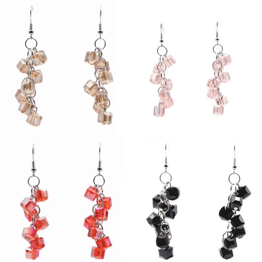 Серьги-подвески женские стеклянные, 7 мм, с кристаллами, A764