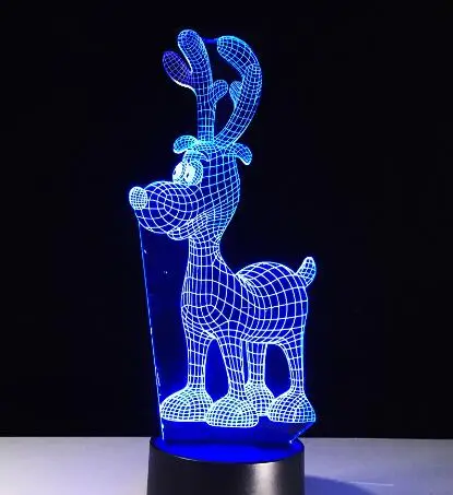 Deer Акриловая 7 цветов, меняющая светодиодный USB 3D настольная лампа, новинка, подарки, Рождественская елка, снеговик, Санта Клаус, Рождественский олень для украшения дома - Цвет абажура: Deer