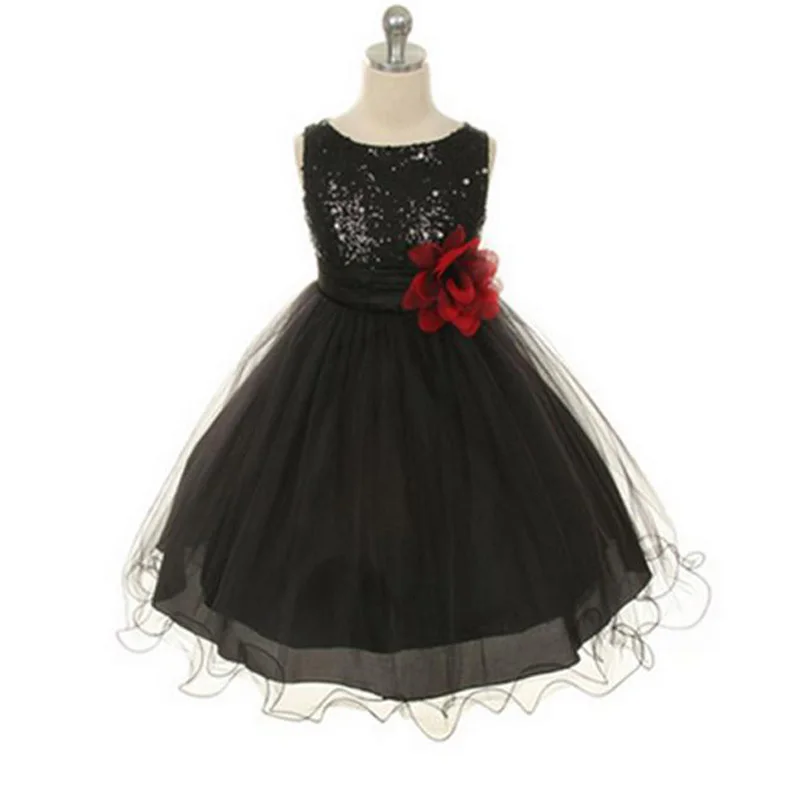 Новое модное платье с цветочным узором и пайетками для девочек наряд маленьких