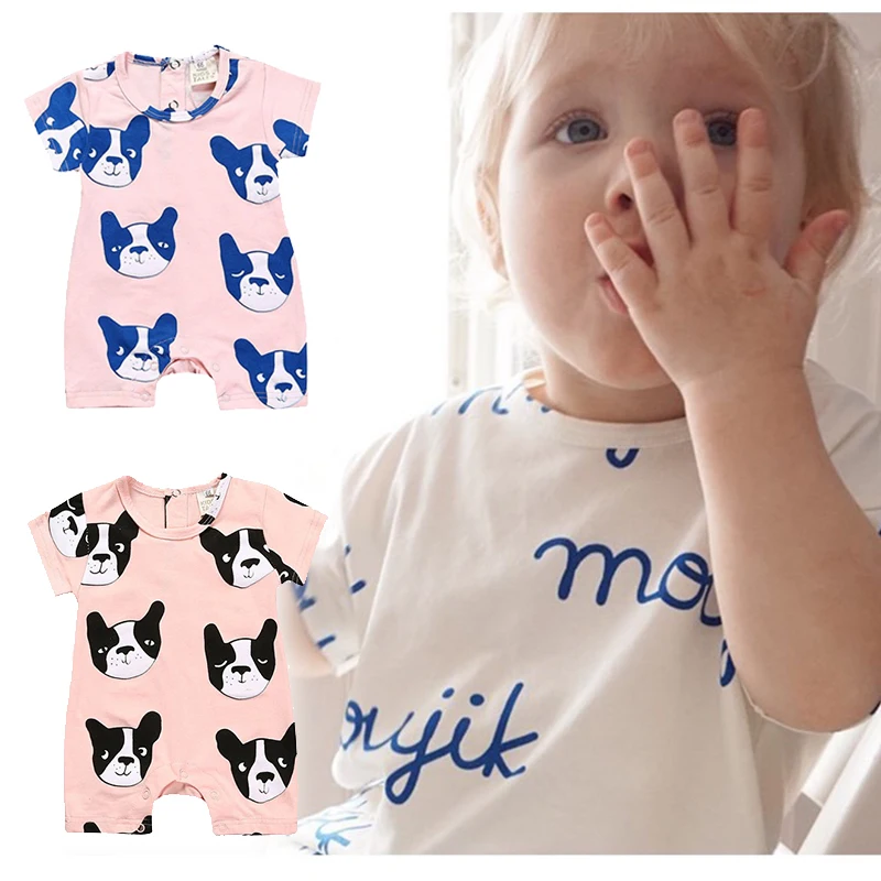 Лето 2020 маленький хлопковый комбинезон синего черного цвета с принтом Собака