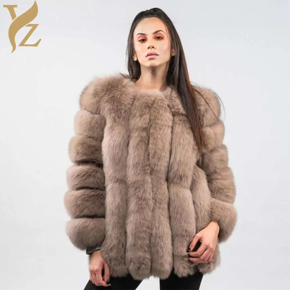 Khaki 70cm Новая мода натуральный Лисий мех женские зимние пальто утолщенный теплый лисий мех женская верхняя одежда натуральный мех куртка на заказ натуральная - Цвет: Khaki 70cm