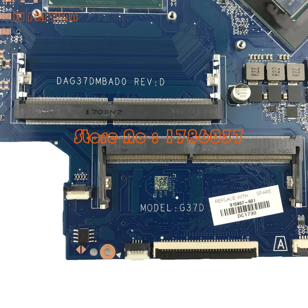 JU PIN юаней дороже; 915467-601 915467-501 DAG37DMBAD0 G37D для hp PAVILION 17-AB 17-W Серия материнских плат с 1050 4 Гб i7-7700HQ