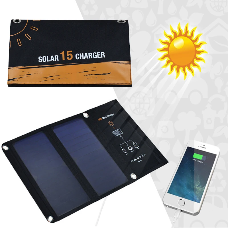 15 Вт 5 в солнечное зарядное устройство с двойным usb портом Складная портативная