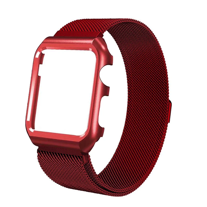 Корпус+ Миланская петля для Apple Watch 38 мм 42 мм 40 мм 44 мм ремешок из нержавеющей стали iwatch series 4 3 2 1 браслет металлический ремешок - Цвет ремешка: red