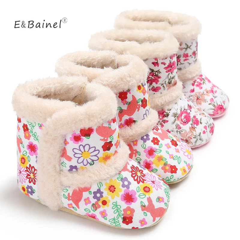 

Winter Flower Snow Boot Baby Shoes Boots Girls Kids Infant Toddlers Newborn Soft Bottom Fleece Shoes Warm Baby Moccasins