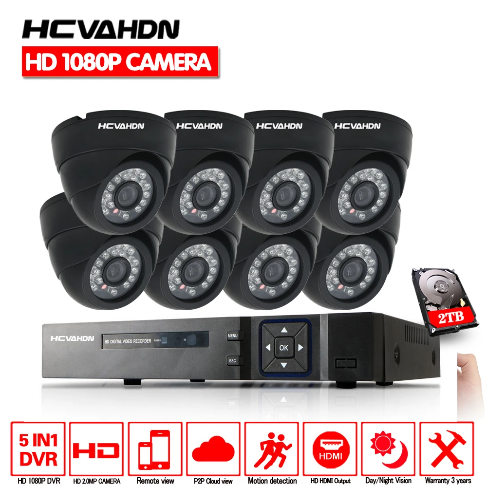 HCVAHDN домашняя система видеонаблюдения 8ch камера безопасности 2.0MP купольная 8