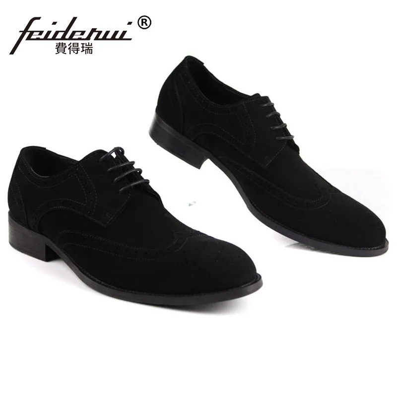 Мужские модельные туфли в винтажном стиле из натуральной замши с перфорацией