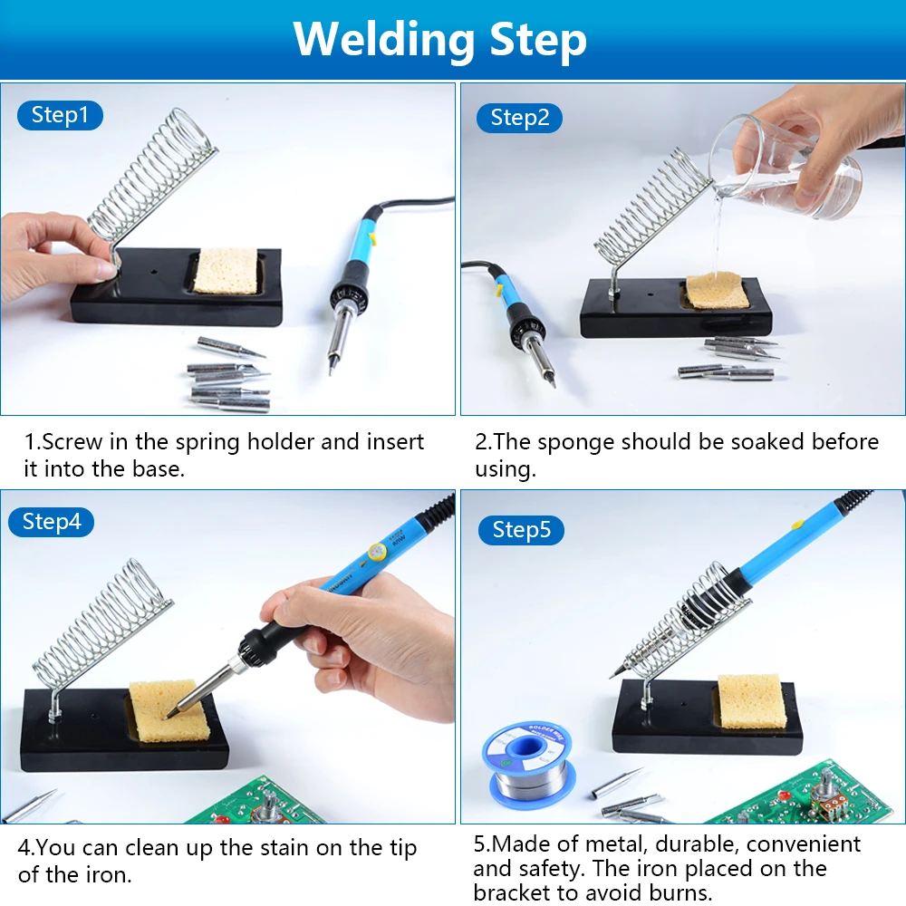 Handskit Soldering Iron Kit 60W 110/220V Adjustable Temperature With Desoldering Pump Stand Tweezer And 5 Tips|Электрические