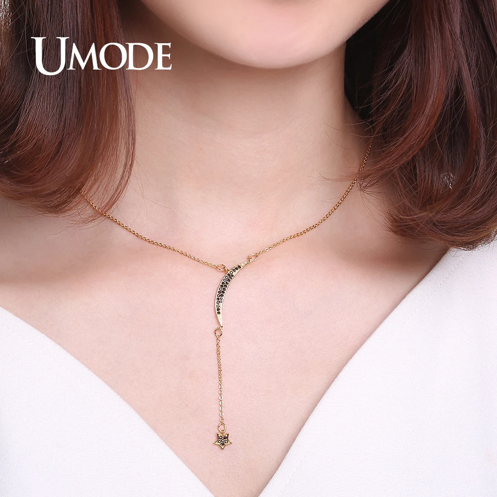 UMODE винтажные черные австрийские стразы луна звезда длинная цепочка подвески