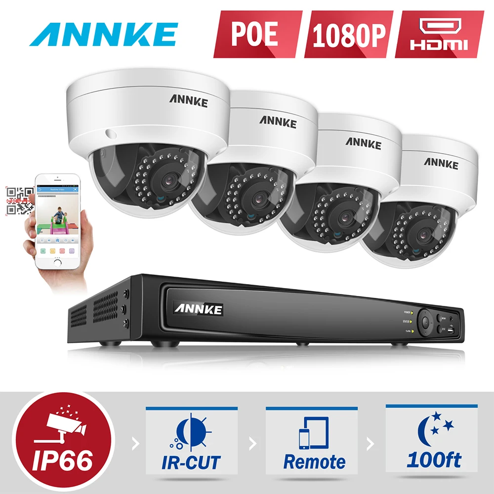 ANNKE специальность 1080P POE камера системы безопасности 8 канальный NVR и 4x CCTV