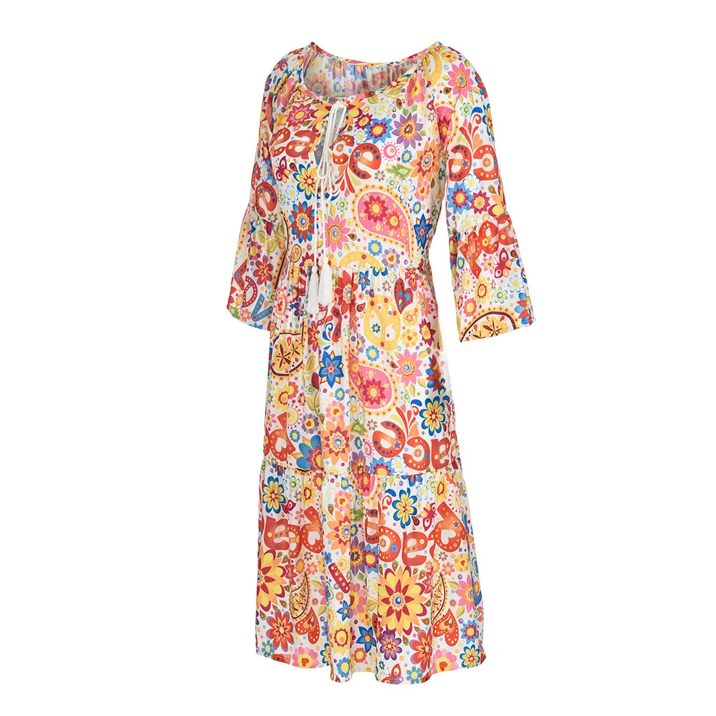 

Women's Floral Print dress Ladies Loose Three Quarter Sleeve Mini Dress Summer Beach Sun Dress Plus Size vestidos de verano