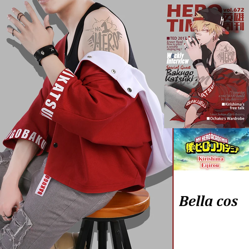 Новый костюм кацуки для косплея Boku no hero academic bakugou Красный Модный с капюшоном и