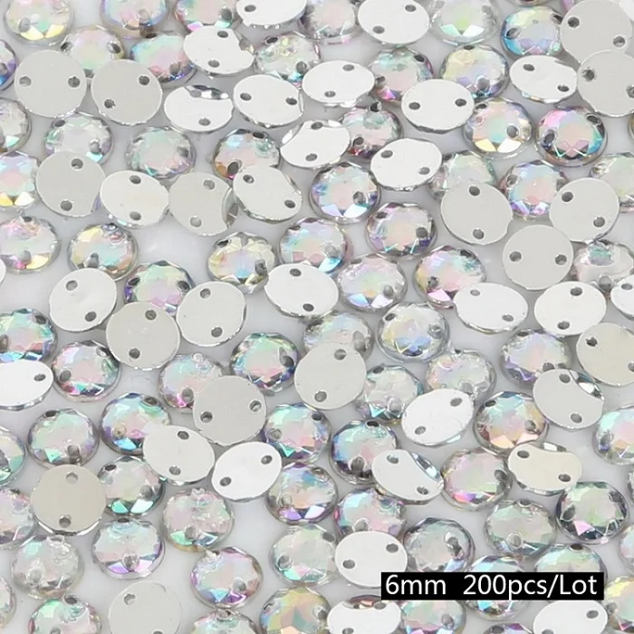 White AB Color 200 шт, 6 мм, Стразы для шитья, стразы, аппликация, пришивка, акриловые бусины, стразы, камни для украшения одежды своими руками - Цвет: White AB Color