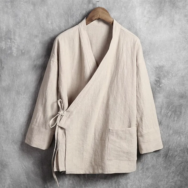 

Рубашка Xfhh Мужская льняная с длинным рукавом, Повседневная Блузка в китайском стиле, с воротником-стойкой, в традиционном стиле кунг-фу Тан