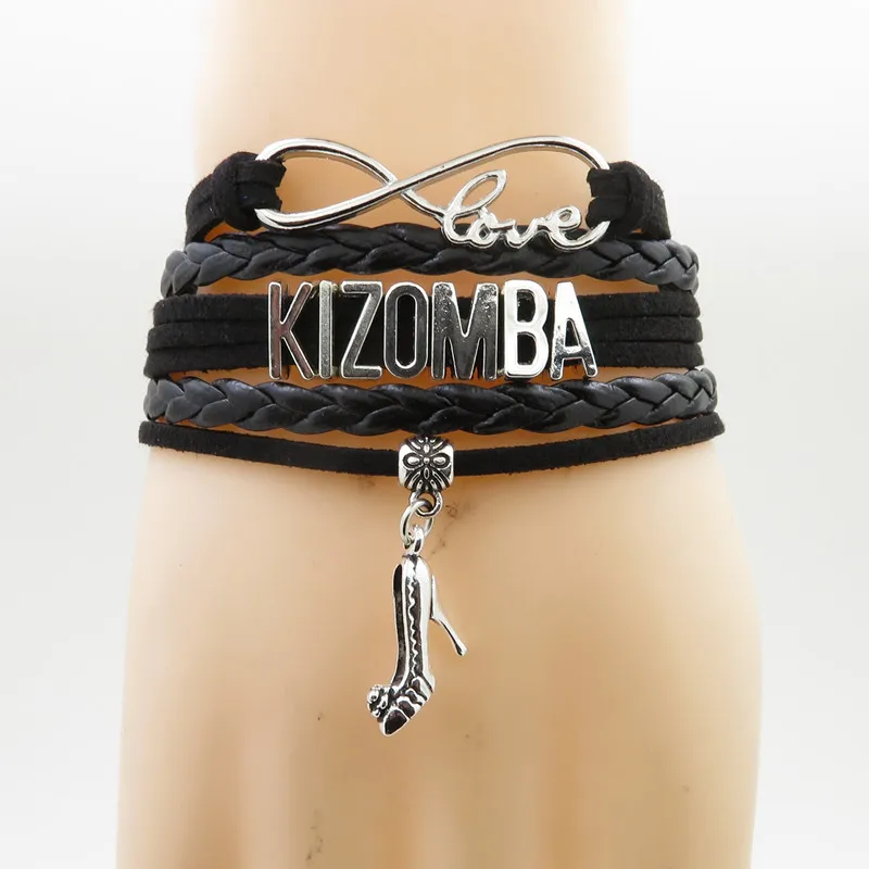 Модный браслет Kizomba Высокая подвеска каблуки танцор подарок Черная кожа обернуть