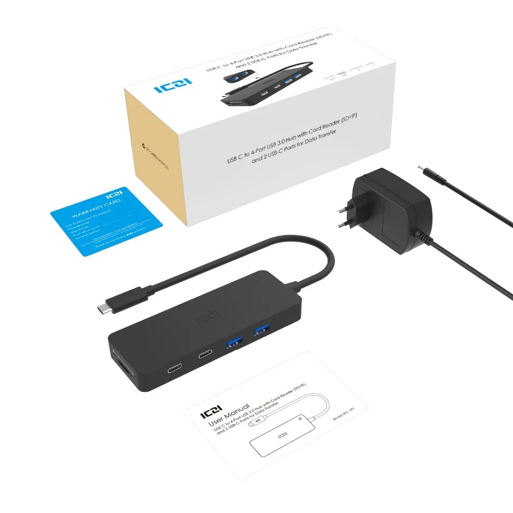 ICZI 8 в 1 USB C концентратор type C до 4* USB 3,0+ SD/TF кард-ридер+ 2* USB C порт для передачи данных с блоком питания для ноутбука Macbook Pro