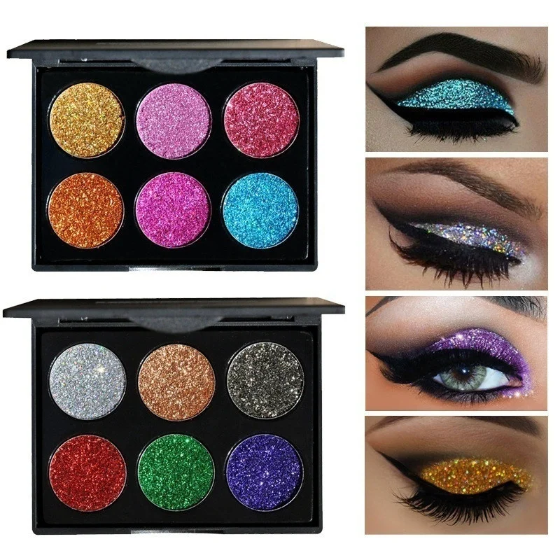 6 Color Glitter Eye Shadow Palette Long-lasting Makeup Pressed Pigment Eyes Shades Shimmer Cosmetic Make Up Eyeshadow Pallete |
