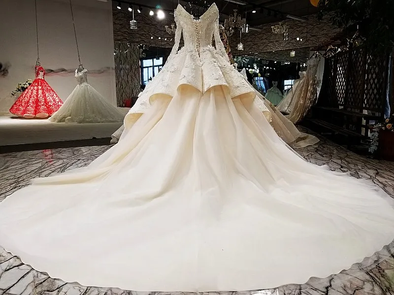 LS32746 свадебное платье с рукавами нового роскошного прибытия v декольте appliqued
