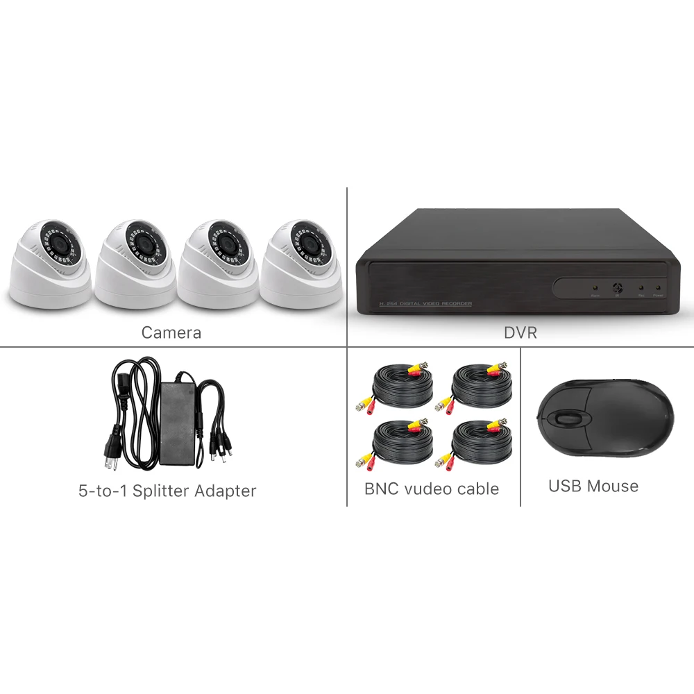AKT1004TQ CCTV 4 канала AHD H.264 Hybrid DVR видеонаблюдения Системы 720 P купольная камера