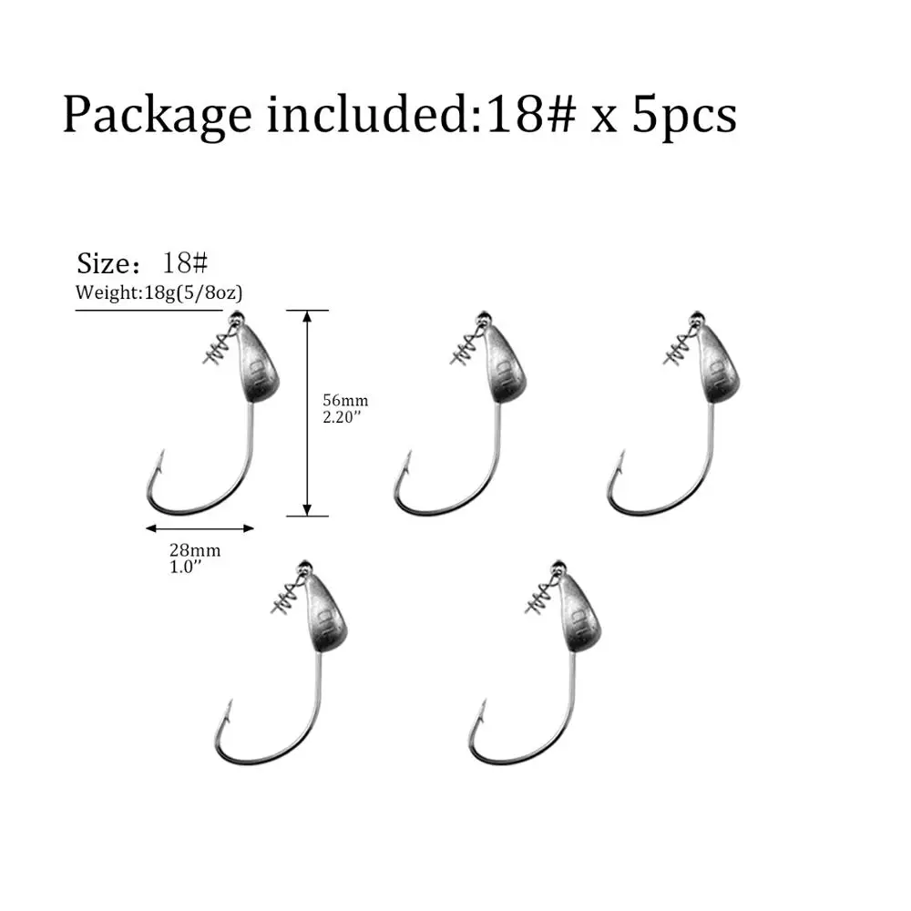 5pcs 18g 5 шт., 3,5 г, 5 г, 7 г, 10 г, 15 г, 18 г, 21 г, свинцовая головка, рыболовные крючки с винтовой головкой, с наживкой, хранитель для рыбалки - Цвет: 5pcs 18g