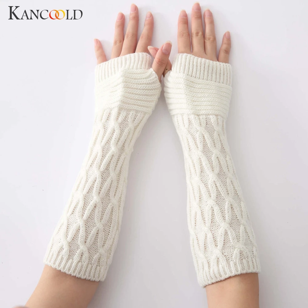 Женские зимние перчатки kancoold, теплые однотонные вязаные длинные перчатки без пальцев, Модные женские перчатки 2018NOV28