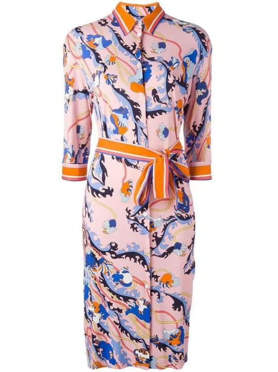 Элегантное трикотажное эластичное платье с отложным воротником и высокой талией