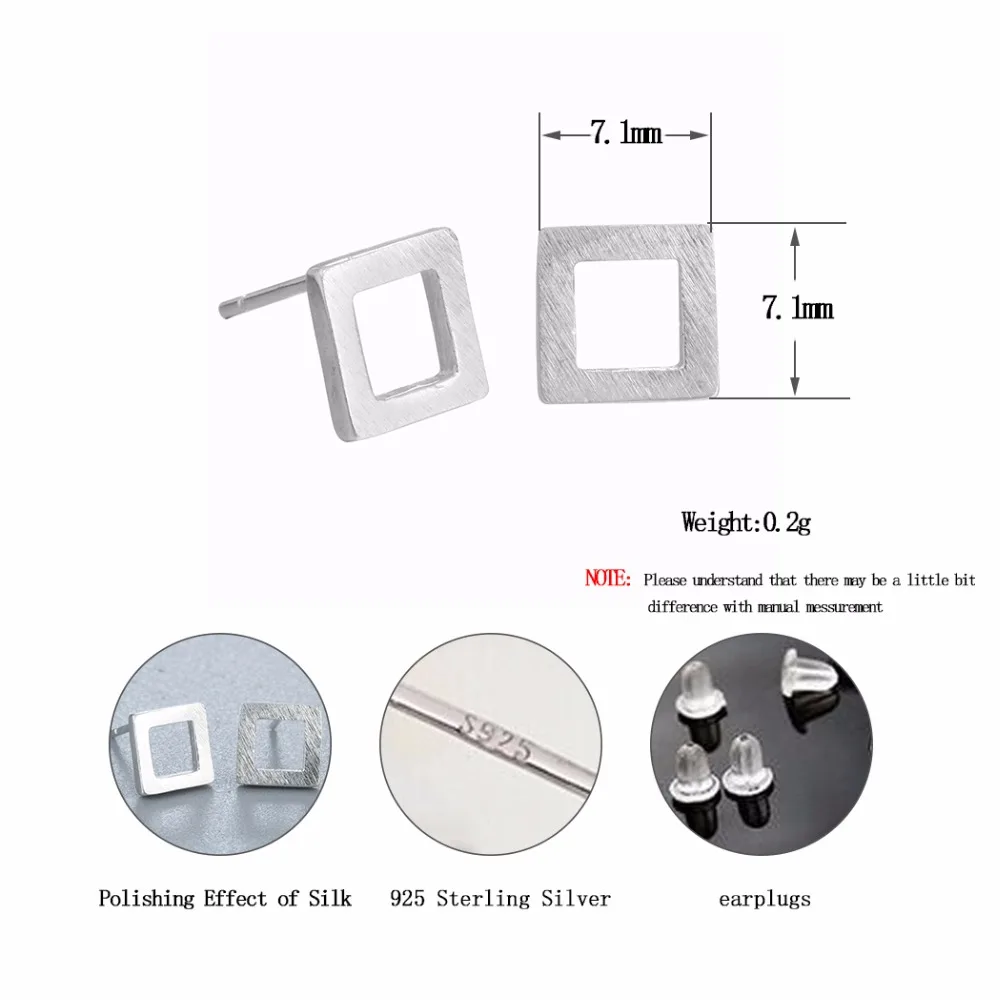 Kinitial Простые полые квадратные серьги гвоздики очаровательные серебряные