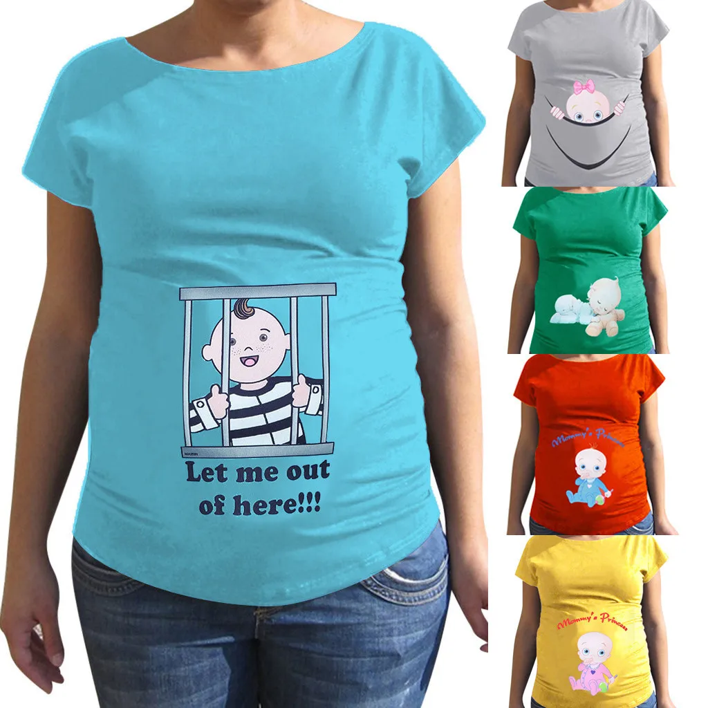 Maternity Tops Cute Letter Print Multicolor O-Neck Short Sleeve Pregnant T-shirt Pregnancy Shirts Ropa Maternal De Moda | Мать и ребенок