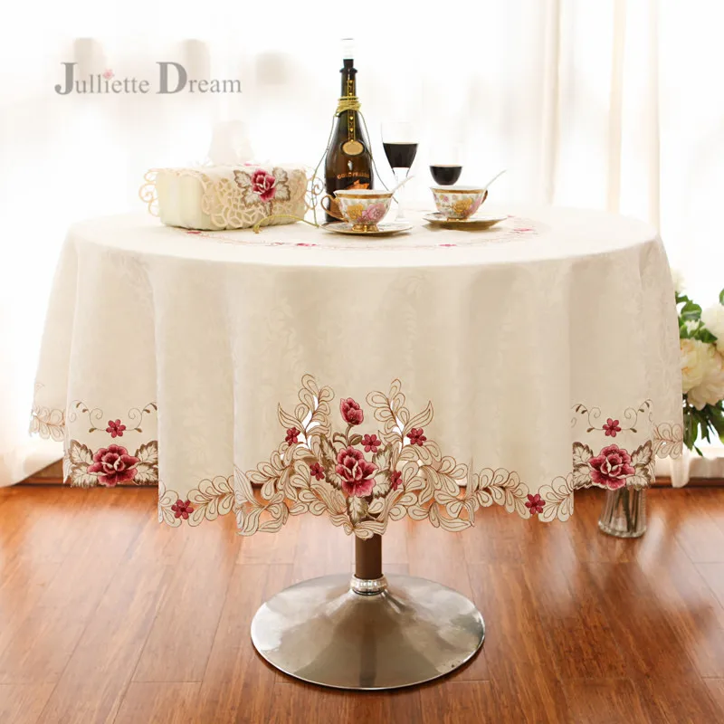 

New Rose Embroidery tablecloth Lace Dining table cloth lace Quality Round table cover Tea Tablecloths Home Decorative dustproof