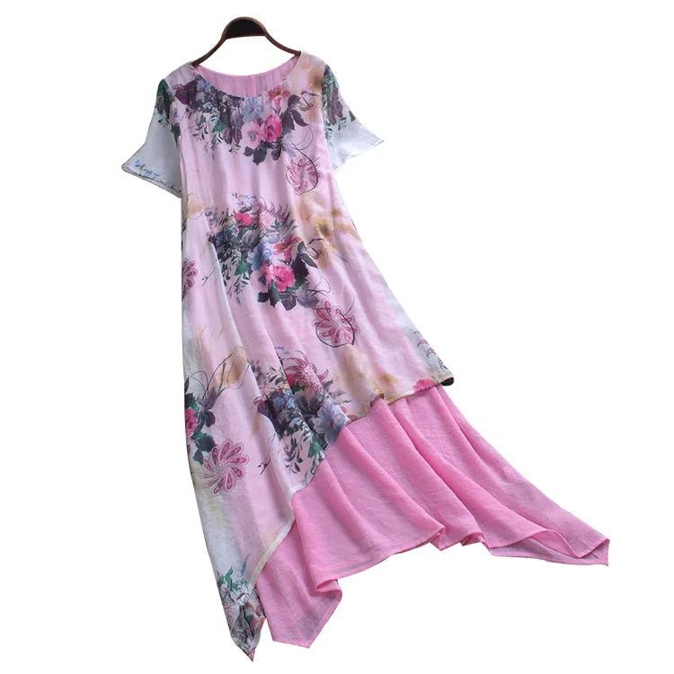 

4xl 5xl beach floral boho maxi dress plus size A-Line patchwork long summer dress big size cotton linen women dress large size