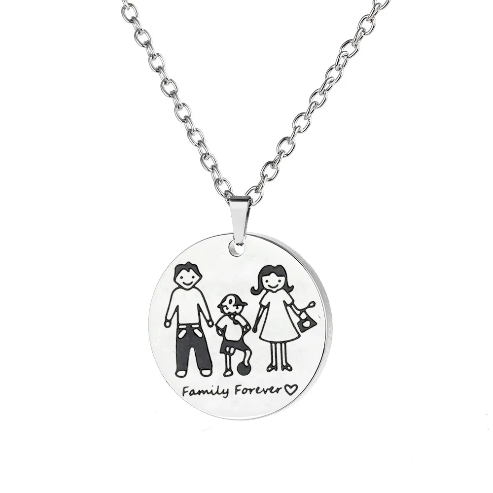 

12PC/Lot Stainless Steel Pendant Family Forever Dad Mom Love Son Necklace Children Kids Boys Mothers Fathers Gift Jewelry Collar