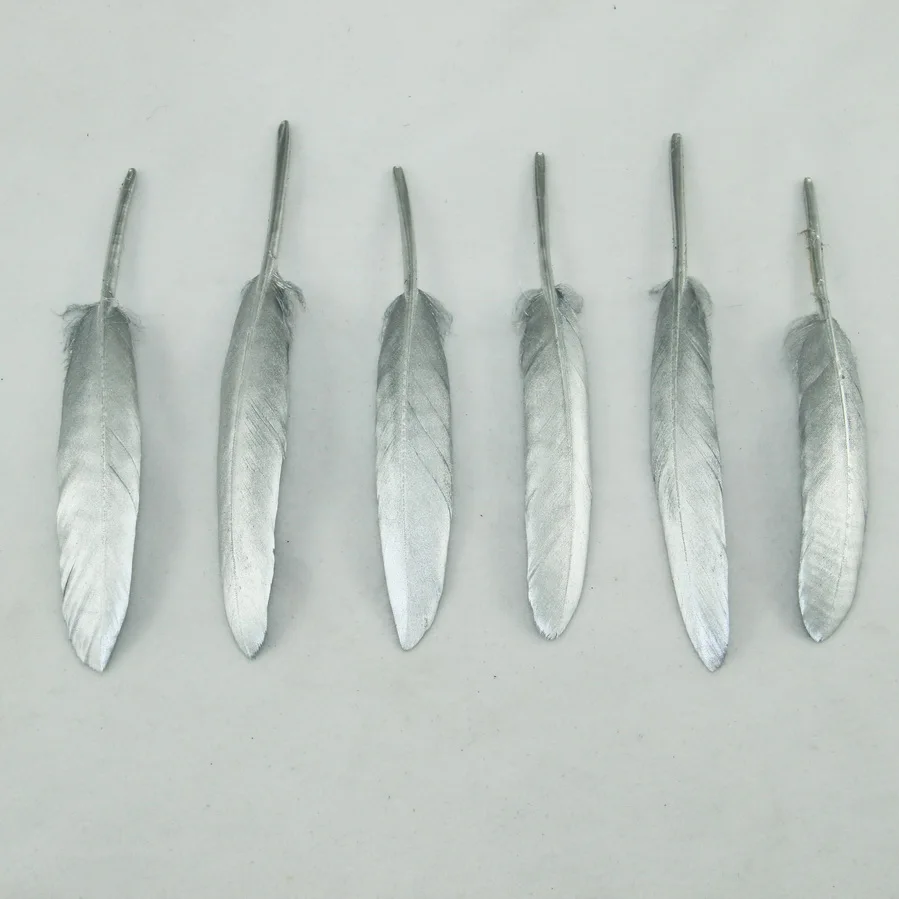 silver 10 шт. высокое качество печатное перо 10-15 см золото серебро перо натуральный 4-6 дюймов DIY Ловец снов домашнее украшение - Цвет: silver