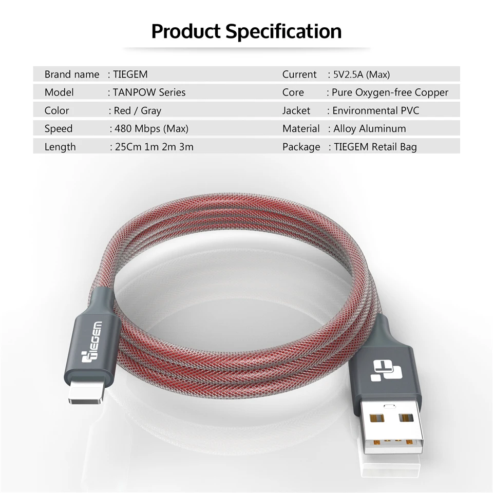TIEGEM 2A USB Зарядное устройство кабель для iphone 5 5s 6 8 7 Plus X iOS 9 10 1/2/3 м нейлоновый быстрой зарядки Кабели для ipad аксессуары для мобильных телефонов