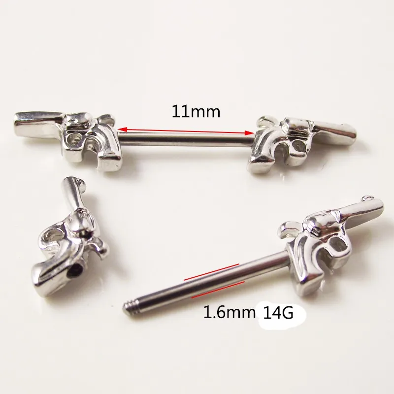 2piece 14G Punk Rock Sexy pistol Mamilo Nipple Rings Body Piercing Jewelry Double Gun Barbell ring Women Gift | Украшения и