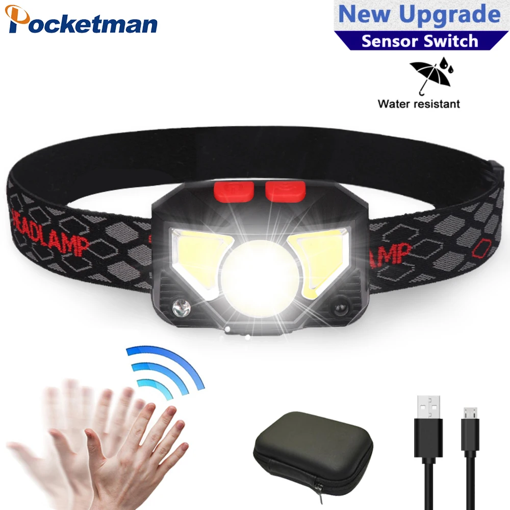 Hands-free светодиодный налобный фонарь датчик движения Головной фонарь 8100 lums светодиодный фонарь встроенный аккумулятор Индуктивный с портативной коробкой