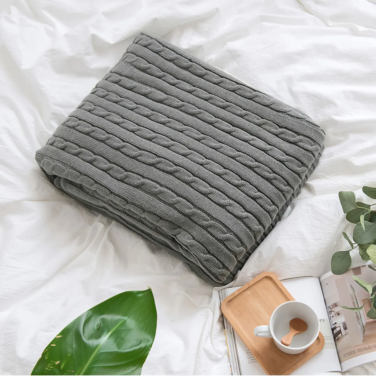 Solid Color Knitted Cotton Wool Blanket Handmade Soft Plaid Throw Blanket On Sofa Bed Plane Warm Bedspreads Home Decor