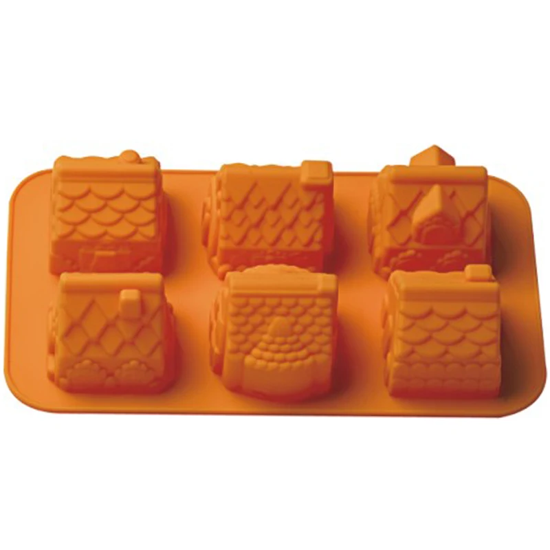 

Силиконовые принадлежности для выпечки, 6 полостей в форме дома, форма для шоколада, помадка, полимерная глина