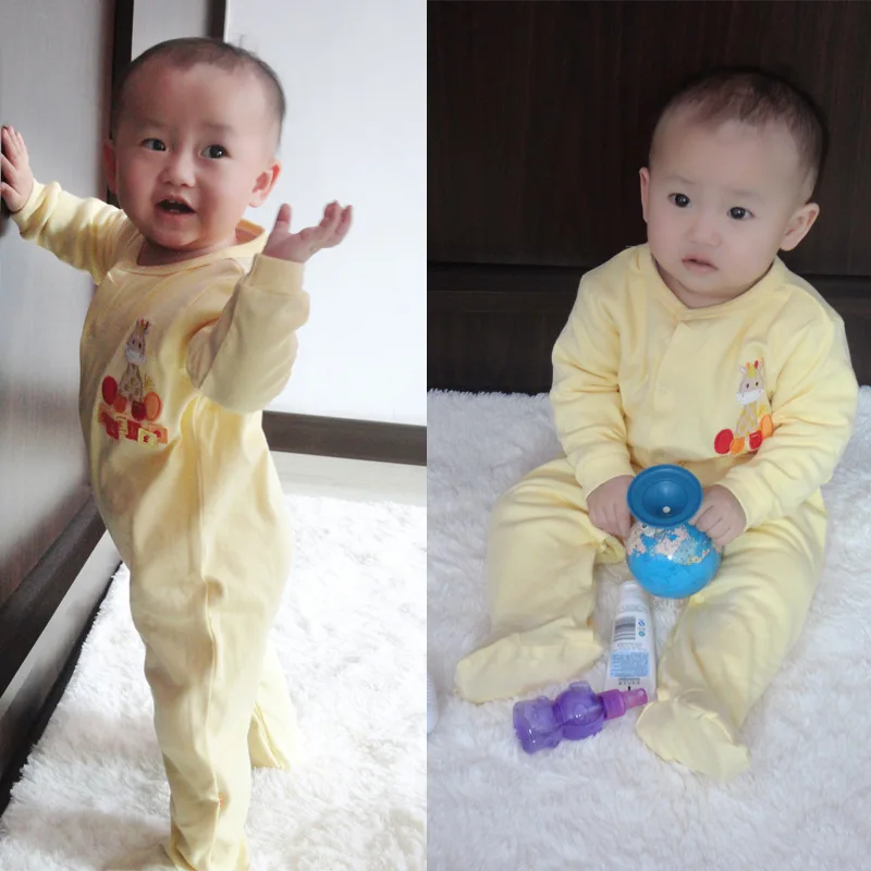 Оптовая 5 Шт. За Лот Baby Boy Footed Пижамы Комбинезон Новорожденного Мальчика Желтый